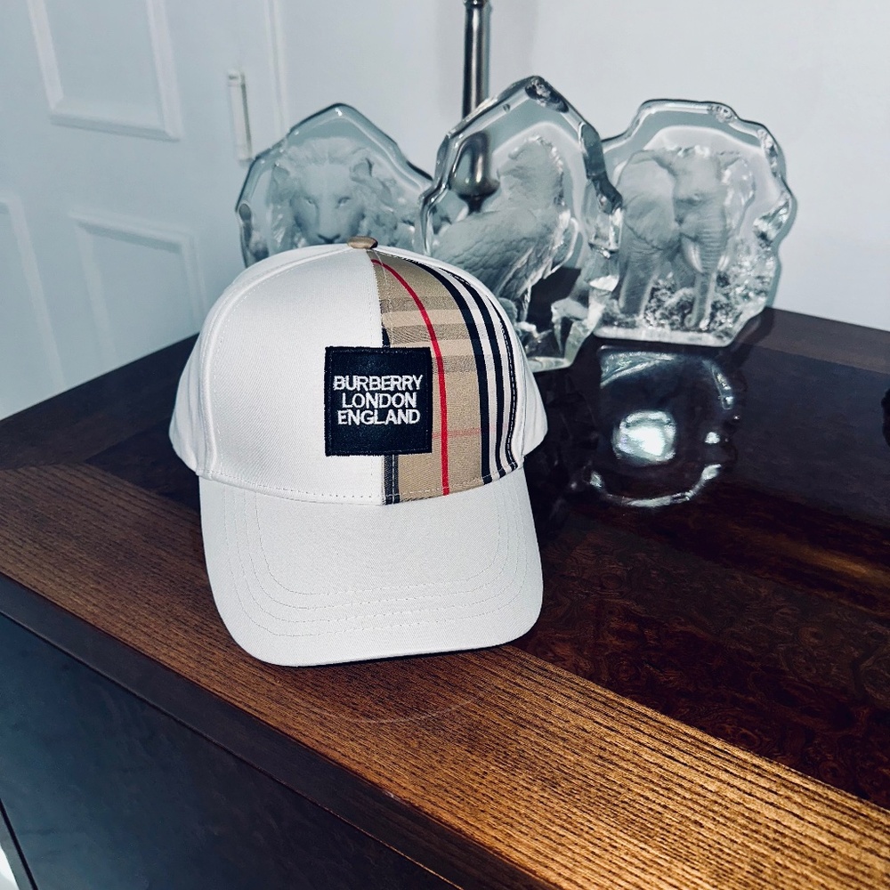 Burberry Golf Unisex Classic Plaid Check Baseball Cap Hat One Size White